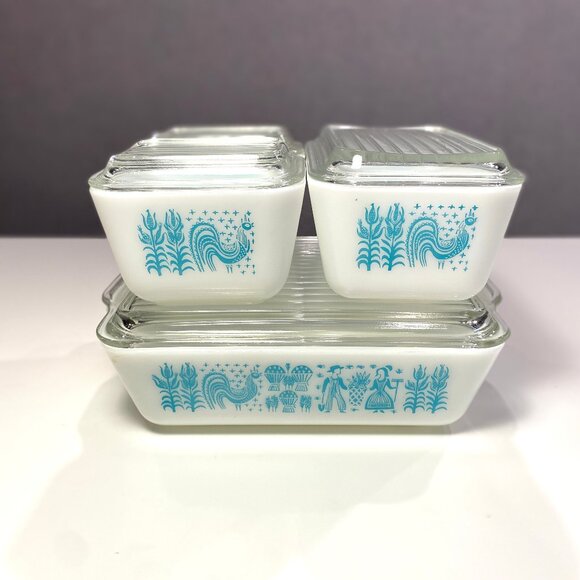 Pyrex Vintage Butterprint Refrigerator Dishes With Lids Complete Set - Picture 4 of 12